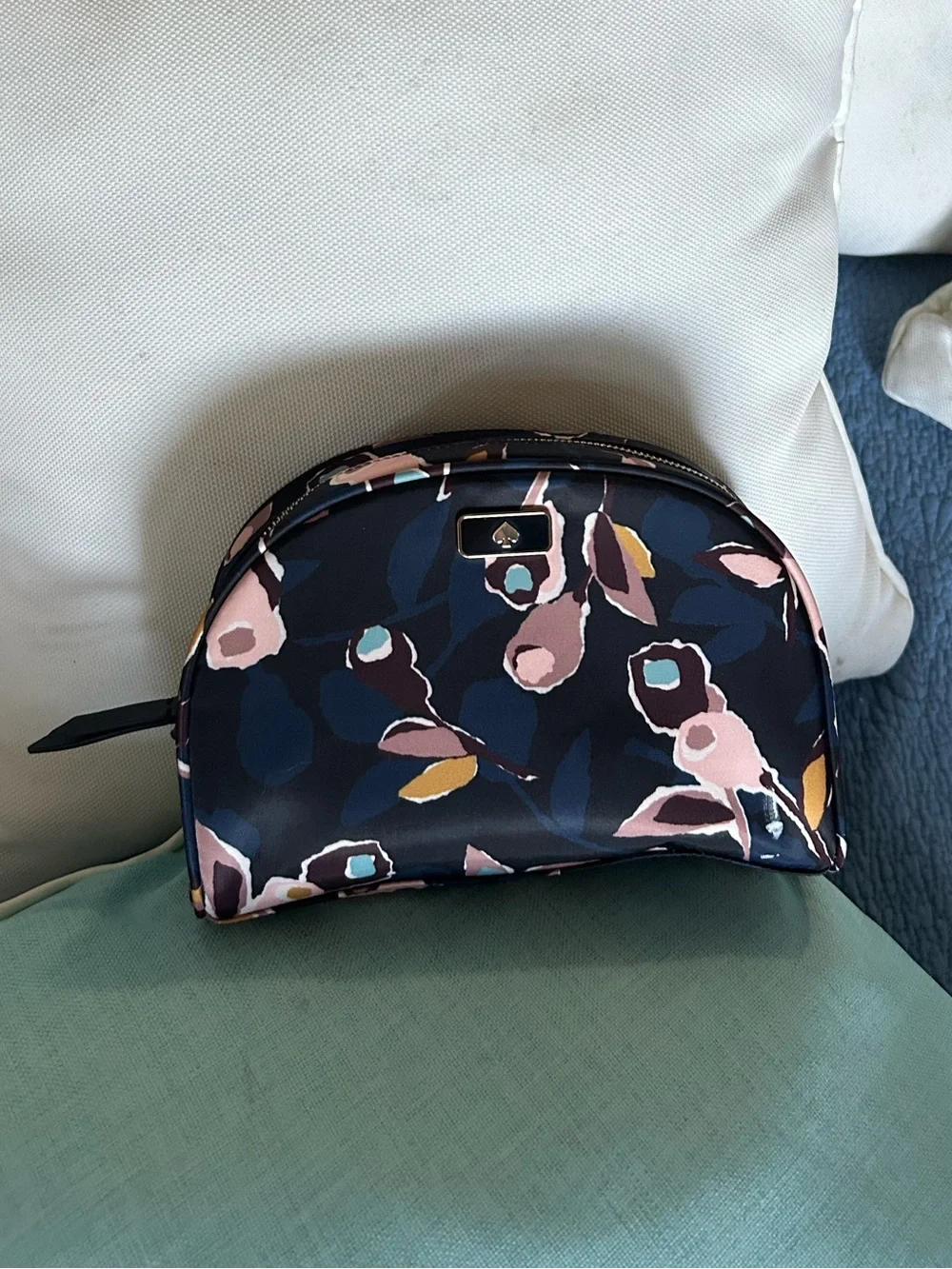 Kate Spade Navy Floral Nylon Dome Zippered Cosmetics Case